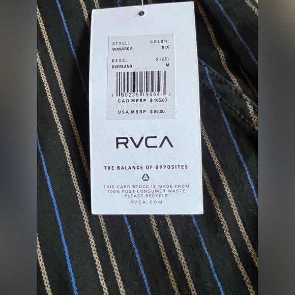 NWT RVCA Overland Striped Black Overalls w Stretch MSRP $85 Front Zip Tapered - Picture 6 of 15